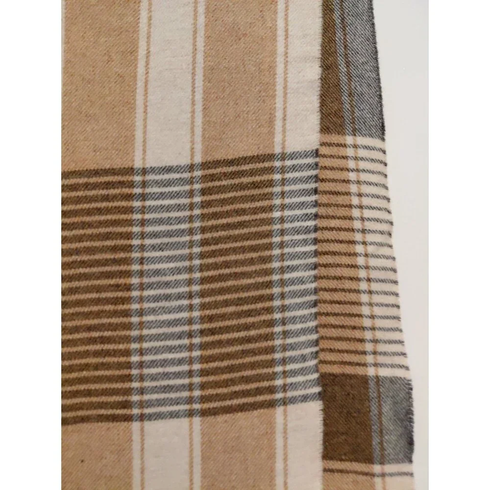 Cotswold Woollen Weavers Plaid Wool Scarf With Fringe Gold Gray Beige